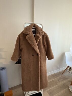 Mango Teddy Coat Camel Long Coat Size S